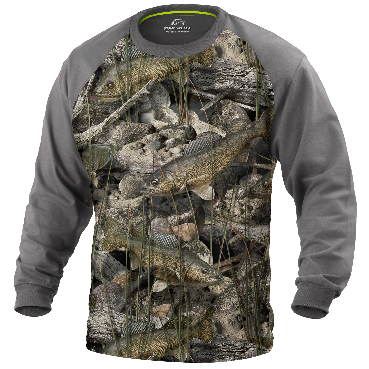 Fish Pattern Long-Sleeve Fishing Shirts for Men | Fishouflage Walleye