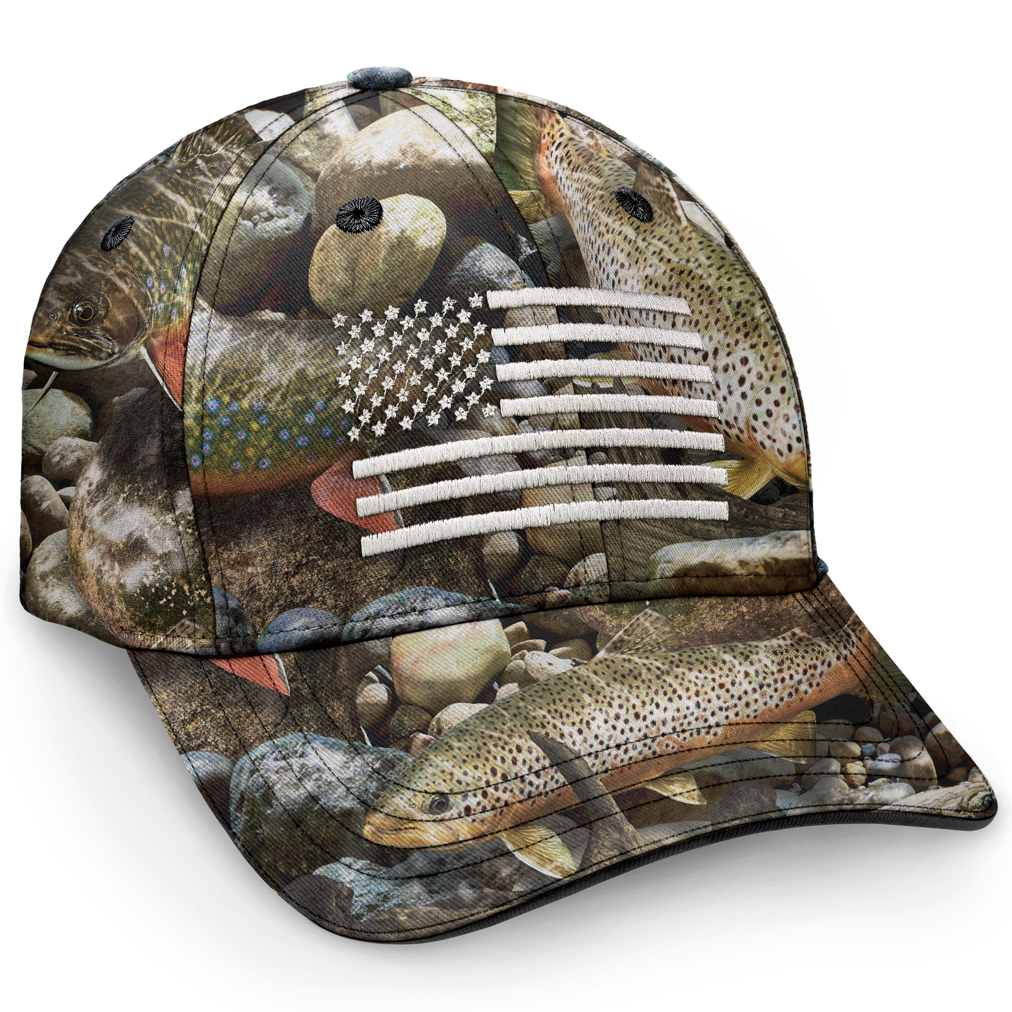  Trout Fly Fishing American Flag Camouflage Fisherman